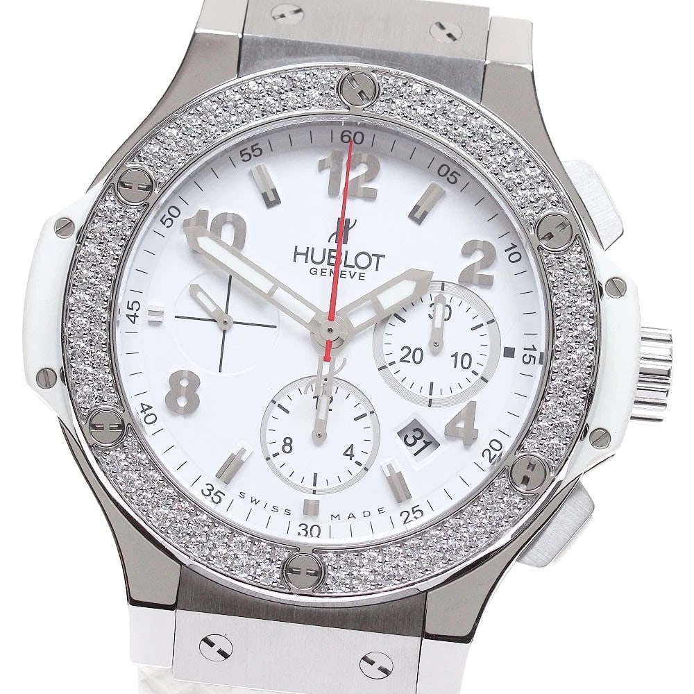 HUBLOT BIG BANG DIAMOND BEZEL, WATCH: HUBLOT Big bang Diamond Bezel, Watch Brand: HUBLOT Type/Style: Wristwatch Material: Band Material rubber, Case Material Stainless Steel Color: Band Color white, Dial Color white, Case Color Silver / W