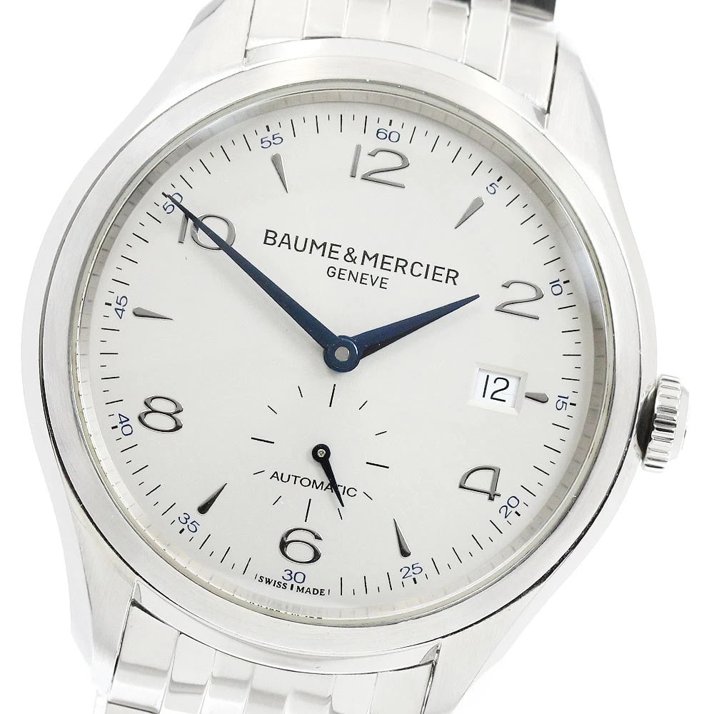 BAUME & MERCIER DATE AUTOMATIC WATCH: Baume & Mercier Date Automatic Watch Brand: Baume & Mercier Type/Style: Wristwatch Material: Band Material Stainless Steel, Case Material Stainless Steel Color: Band Color Silver, Dial Color Silver,