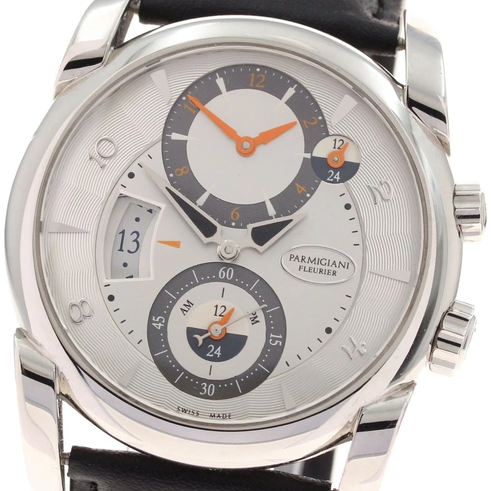 PARMIGIANI FLEURIER AUTOMATIC, WATCH: PARMIGIANI FLEURIER Automatic, Watch Brand: PARMIGIANI FLEURIER Type/Style: Wristwatch Material: Band Material leather, Case Material Stainless Steel Color: Band Color black, Dial Color Silver, Case
