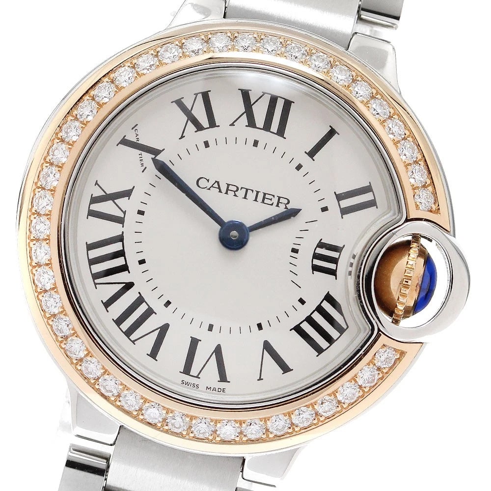 CARTIER BARON BLUE DIAMOND BEZEL WATCH: CARTIER Baron blue diamond bezel Watch Brand: CARTIER Type/Style: Wristwatch Material: Band Material Stainless Steel, Case Material Stainless Steel/PG Color: Band Color Silver, Dial Color Silver, Case