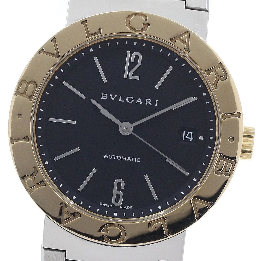 BVLGARI DATE AUTOMATIC WATCH: BVLGARI date Automatic Watch Brand: BVLGARI Type/Style: Wristwatch Material: Band Material Stainless Steel/YG, Case Material Stainless Steel/YG Color: Band Color Silver / Gold, Dial Color black, Case 