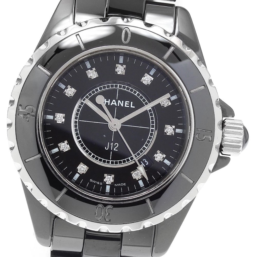 CHANEL J12 BLACK CERAMIC DIAMOND, WATCH: CHANEL J12 Black ceramic diamond, Watch Brand: CHANEL Type/Style: Wristwatch Material: Band Material Ceramic / Stainless Steel, Case Material Ceramic / Stainless Steel Color: Band Color black, Dial