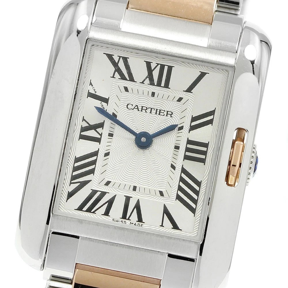 CARTIER TANK SILVER WATCH: CARTIER Tank Silver Watch Brand: CARTIER Type/Style: Wristwatch Material: Band Material Stainless Steel/PG, Case Material Stainless Steel/PG Color: Band Color Silver / Pink Gold, Dial Color Silver,