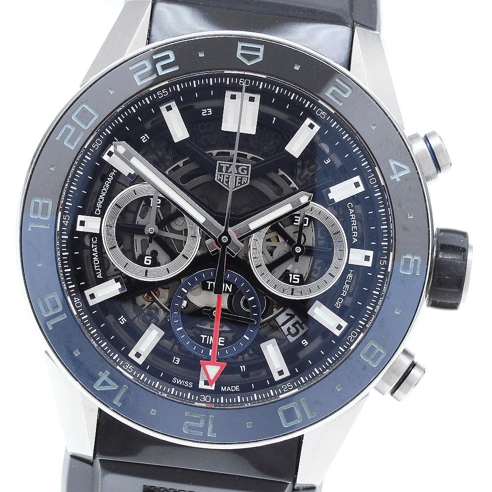 TAG HEUER CARRERA CALIBER CHRONOGRAPH WATCH: TAG HEUER Carrera Caliber chronograph Watch Brand: TAG HEUER Type/Style: Wristwatch Material: Band Material rubber, Case Material Stainless Steel Color: Band Color black, Dial Color skeleton, Case