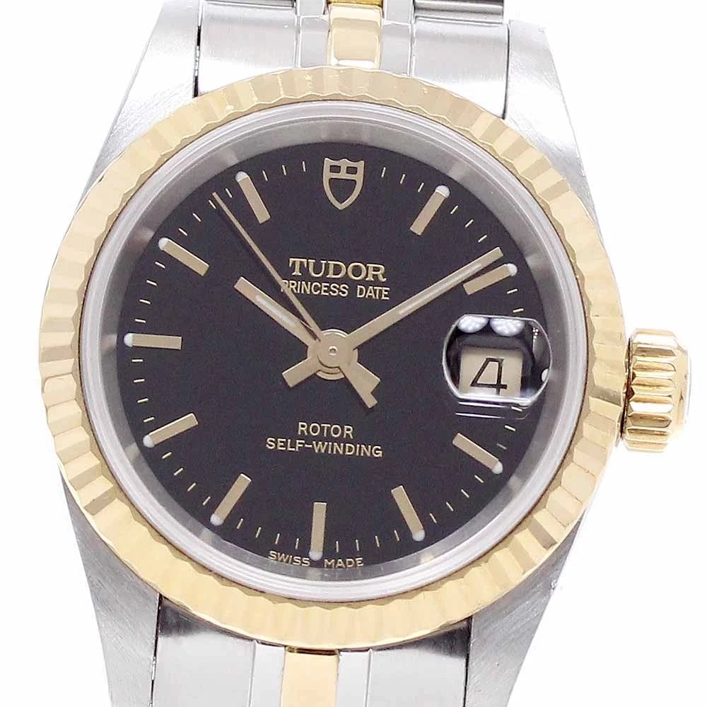 TUDOR PRINCESS DATE YG BEZEL BLACK AUTOMATIC WATCH: TUDOR Princess date YG bezel Black Automatic Watch Brand: TUDOR Type/Style: Wristwatch Material: Band Material Stainless Steel/YG, Case Material Stainless Steel/YG Color: Band Color Silver / Gold,