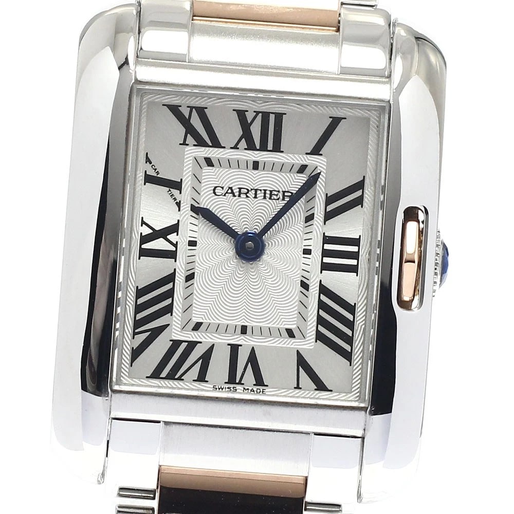 CARTIER TANK SILVER WATCH: CARTIER Tank Silver Watch Brand: CARTIER Type/Style: Wristwatch Material: Band Material Stainless Steel/PG, Case Material Stainless Steel/PG Color: Band Color Silver / Pink Gold, Dial Color Silver,
