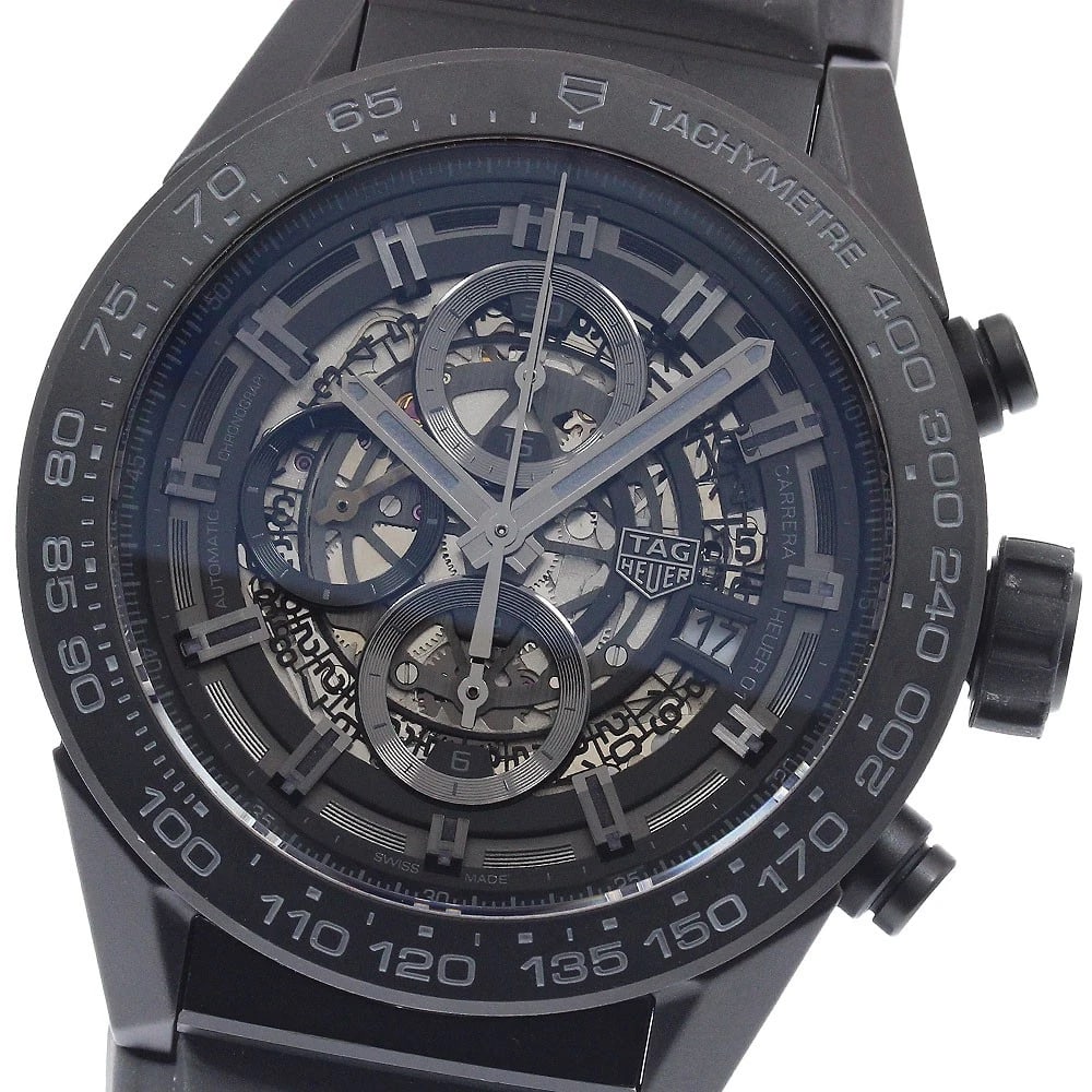 TAG HEUER CARRERA CALIBER CHRONOGRAPH SKELETON, WATCH: TAG HEUER Carrera Caliber Chronograph skeleton, Watch Brand: TAG HEUER Type/Style: Wristwatch Material: Band Material ceramic, Case Material ceramic Color: Band Color black, Dial Color skeleton, Case