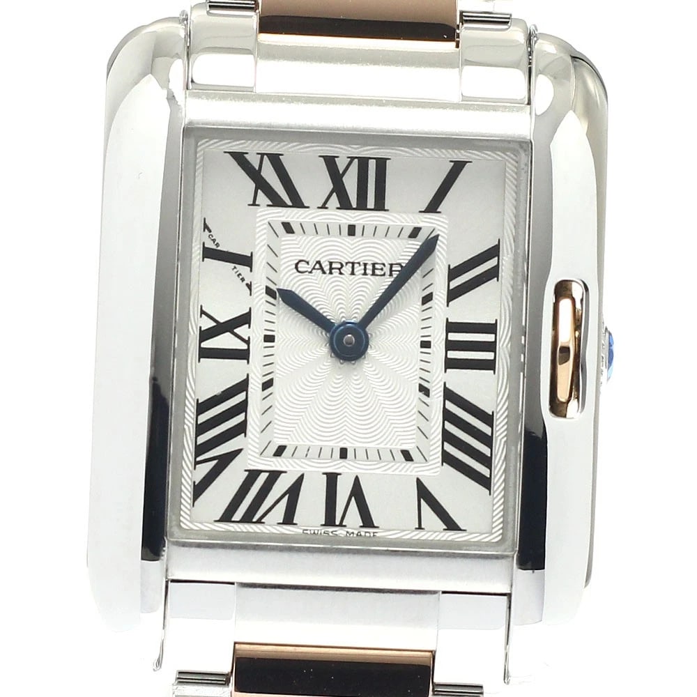 CARTIER TANK SILVER WATCH: CARTIER Tank Silver Watch Brand: CARTIER Type/Style: Wristwatch Material: Band Material Stainless Steel/PG, Case Material Stainless Steel/PG Color: Band Color Silver / Pink Gold, Dial Color Silver,