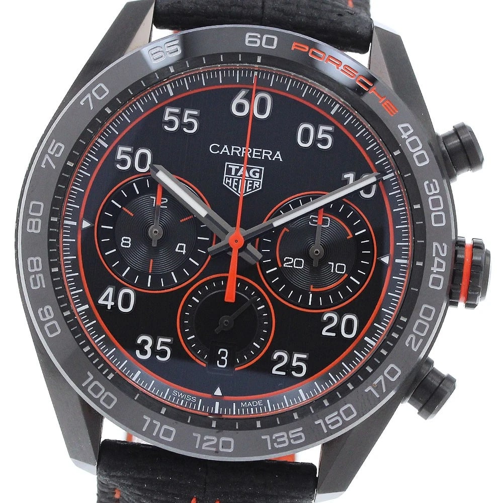 TAG HEUER CARRERA CHRONOGRAPH ORANGE, WATCH: TAG HEUER Carrera Chronograph Orange, Watch Brand: TAG HEUER Type/Style: Wristwatch Material: Band Material fabric/rubber, Case Material Stainless Steel Color: Band Color Black / orange, Dial Color