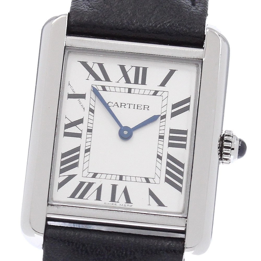 CARTIER TANK SOLO SILVER WATCH: CARTIER Tank solo Silver Watch Brand: CARTIER Type/Style: Wristwatch Material: Band Material leather, Case Material Stainless Steel Color: Band Color black, Dial Color Silver, Case Color Silver Size: