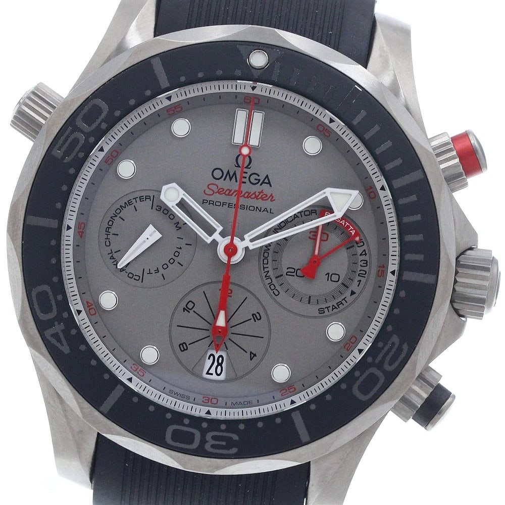 OMEGA SEAMASTER CO-AXIAL AUTOMATIC, WATCH: OMEGA Seamaster Co-Axial Automatic, Watch Brand: OMEGA Type/Style: Wristwatch Material: Band Material rubber, Case Material titanium Color: Band Color Black / red, Dial Color gray, Case Color Silver