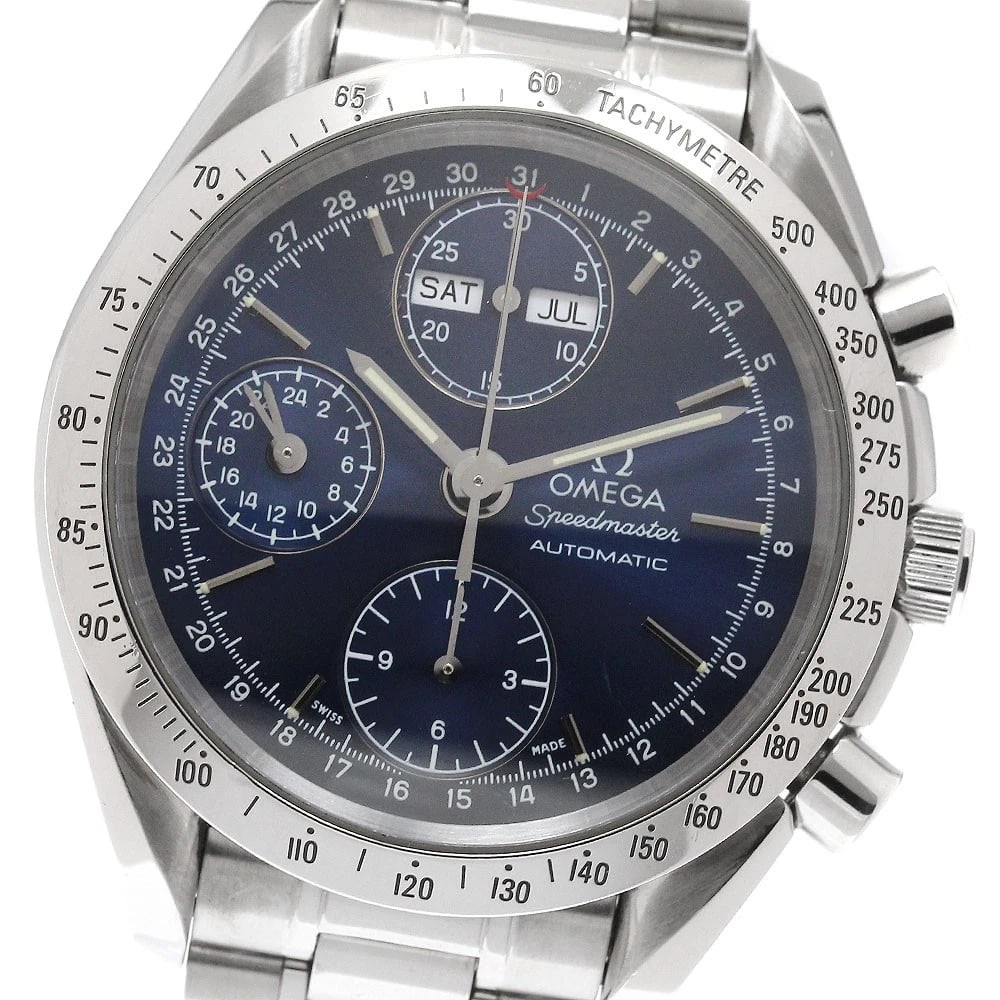 OMEGA SPEEDMASTER NAVY AUTOMATIC WATCH: OMEGA Speedmaster Navy Automatic Watch Brand: OMEGA Type/Style: Wristwatch Material: Band Material Stainless Steel, Case Material Stainless Steel Color: Band Color Silver, Dial Color Navy, Case Color