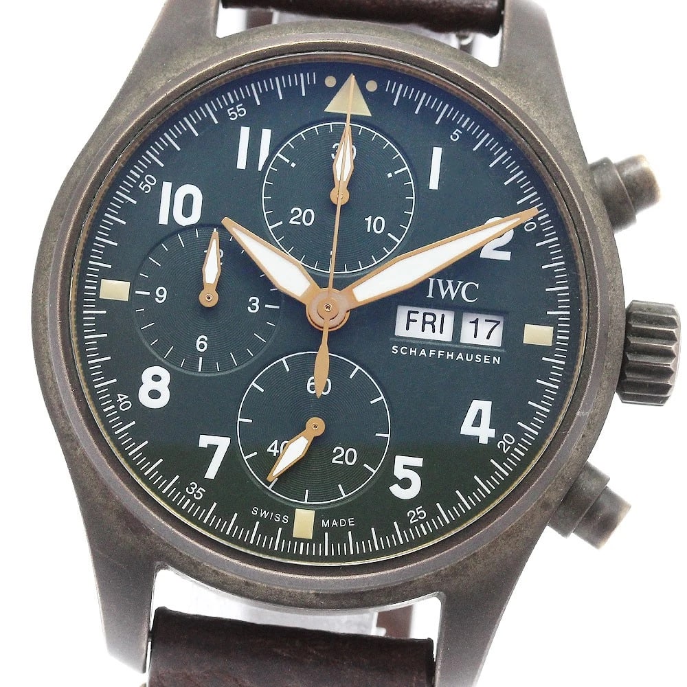 IWC SCHAFFHAUSEN PILOT WATCH AUTOMATIC, WATCH: IWC SCHAFFHAUSEN Pilot watch Automatic, Watch Brand: IWC SCHAFFHAUSEN Type/Style: Wristwatch Material: Band Material leather, Case Material bronze Color: Band Color Brown, Dial Color khaki, Case