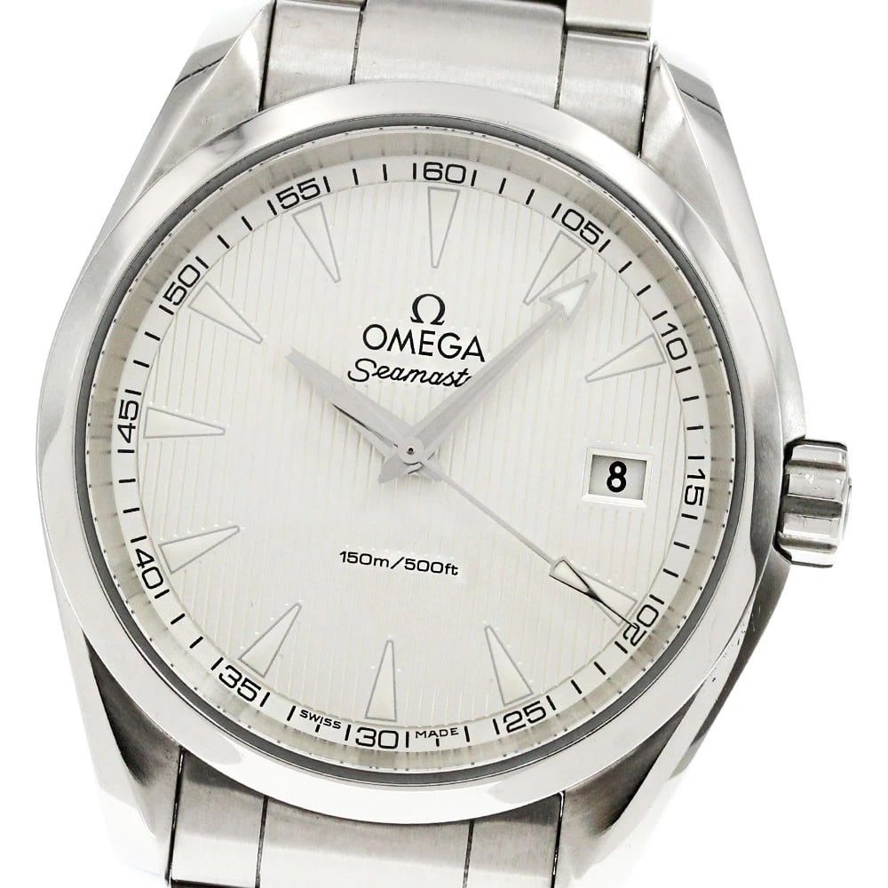 OMEGA SEAMASTER AQUA TERRA DATE WATCH: OMEGA Seamaster Aqua Terra Date Watch Brand: OMEGA Type/Style: Wristwatch Material: Band Material Stainless Steel, Case Material Stainless Steel Color: Band Color Silver, Dial Color Silver, Case