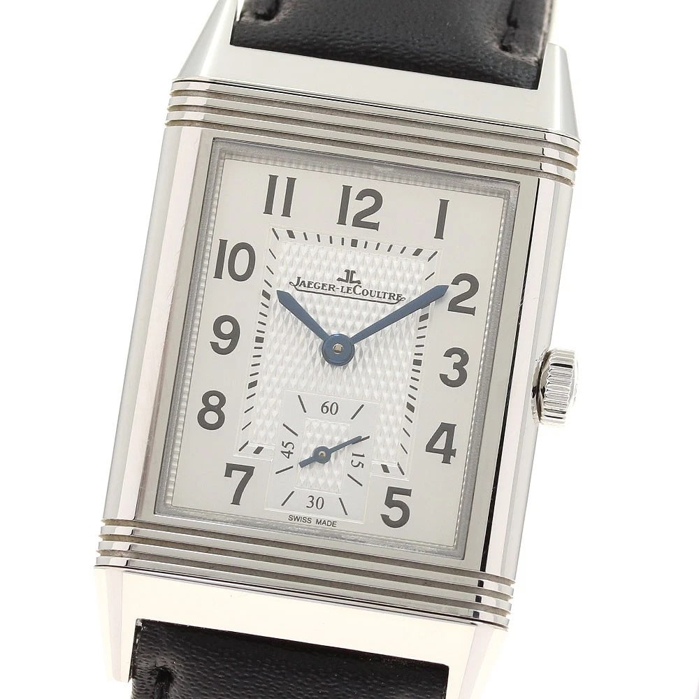 JAEGER-LECOULTRE STAINLESS STEEL WATCH: JAEGER-LECOULTRE stainless steel Watch Brand: JAEGER-LECOULTRE Type/Style: Wristwatch Material: Band Material leather, Case Material Stainless Steel Color: Band Color black, Dial Color Silver, Case