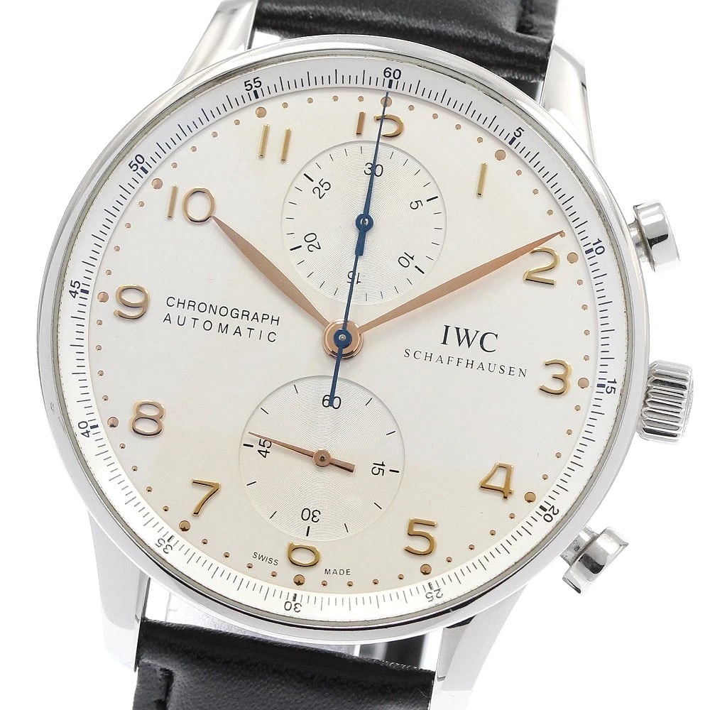 IWC SCHAFFHAUSEN CHRONOGRAPH AUTOMATIC WATCH: IWC SCHAFFHAUSEN Chronograph Automatic Watch Brand: IWC SCHAFFHAUSEN Type/Style: Wristwatch Material: Band Material leather, Case Material Stainless Steel Color: Band Color black, Dial Color Silver,