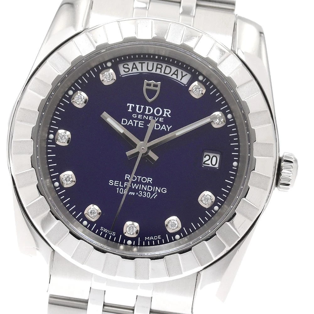 TUDOR CLASSIC DATE DIAMOND NAVY AUTOMATIC WATCH: TUDOR Classic Date diamond Navy Automatic Watch Brand: TUDOR Type/Style: Wristwatch Material: Band Material Stainless Steel, Case Material Stainless Steel Color: Band Color Silver, Dial Color Navy,
