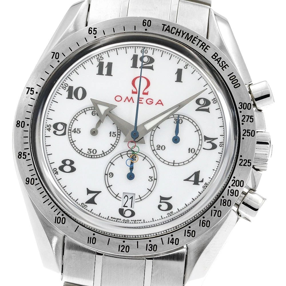 OMEGA SPEEDMASTER BROAD ARROW OLYMPICS WATCH: OMEGA Speedmaster Broad Arrow Olympics Watch Brand: OMEGA Type/Style: Wristwatch Material: Band Material Stainless Steel, Case Material Stainless Steel Color: Band Color Silver, Dial Color white,