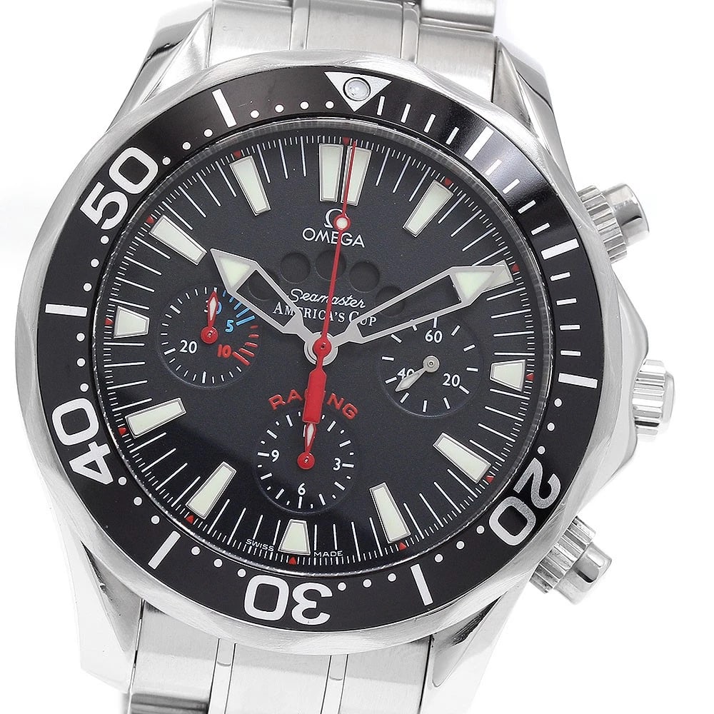 OMEGA SEAMASTER CHRONOGRAPH WATCH: OMEGA Seamaster Chronograph Watch Brand: OMEGA Type/Style: Wristwatch Material: Band Material Stainless Steel, Case Material Stainless Steel Color: Band Color Silver, Dial Color black, Case Color