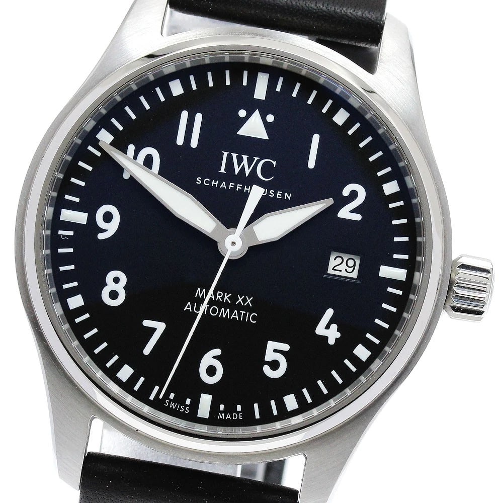 IWC SCHAFFHAUSEN PILOT'S WATCH AUTOMATIC, WATCH: IWC SCHAFFHAUSEN Pilot's Watch Automatic, Watch Brand: IWC SCHAFFHAUSEN Type/Style: Wristwatch Material: Band Material leather, Case Material Stainless Steel Color: Band Color black, Dial Color