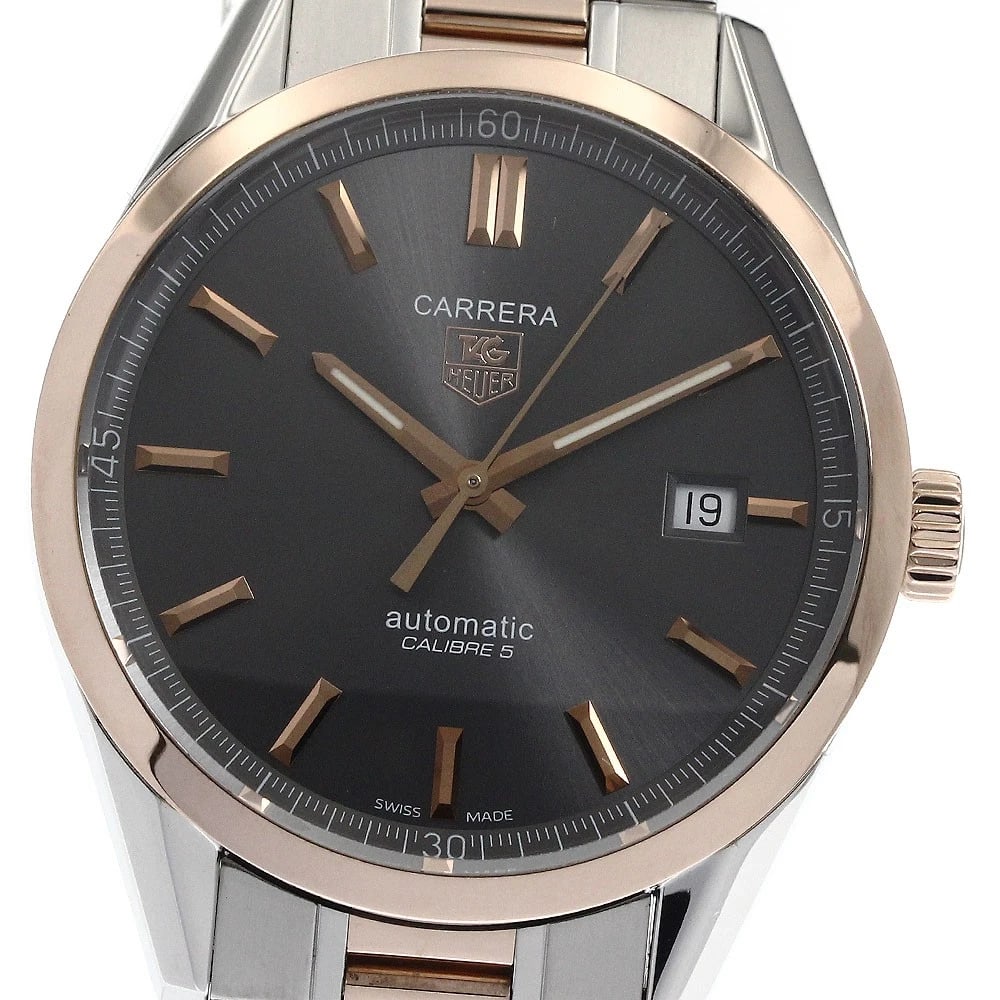TAG HEUER CARRERA CALIBRE DATE GRAY AUTOMATIC WATCH: TAG HEUER Carrera Calibre Date gray Automatic Watch Brand: TAG HEUER Type/Style: Wristwatch Material: Band Material Stainless Steel/K18PG, Case Material Stainless Steel/K18PG Color: Band Color Silver