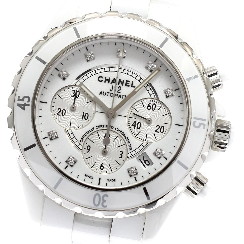 CHANEL J12 WHITE CERAMIC DIAMOND AUTOMATIC WATCH: CHANEL J12 white ceramic diamond Automatic Watch Brand: CHANEL Type/Style: Wristwatch Material: Band Material Stainless Steel / ceramic, Case Material Stainless Steel / ceramic Color: Band Color