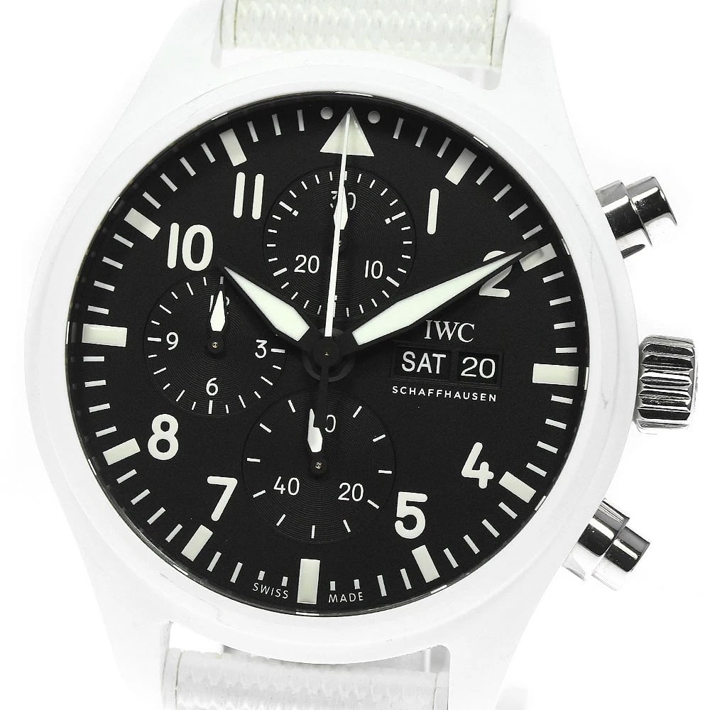 IWC SCHAFFHAUSEN PILOT?S WATCH: IWC SCHAFFHAUSEN Pilot?s Watch Brand: IWC SCHAFFHAUSEN Type/Style: Wristwatch Material: Band Material rubber, Case Material ceramic Color: Band Color white, Dial Color black, Case Color white Size: