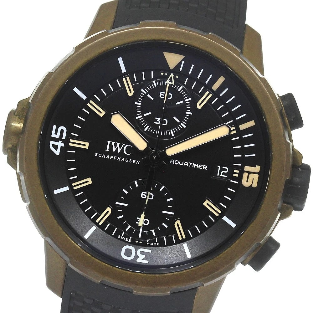 IWC SCHAFFHAUSEN AQUATIMER WATCH: IWC SCHAFFHAUSEN Aquatimer Watch Brand: IWC SCHAFFHAUSEN Type/Style: Wristwatch Material: Band Material rubber, Case Material bronze Color: Band Color black, Dial Color black, Case Color gold Size: