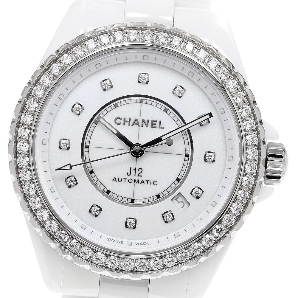 CHANEL J12 DIAMOND BEZEL WHITE AUTOMATIC WATCH: CHANEL J12 diamond bezel white Automatic Watch Brand: CHANEL Type/Style: Wristwatch Material: Band Material Stainless Steel / ceramic, Case Material Stainless Steel / ceramic Color: Band Color white, 