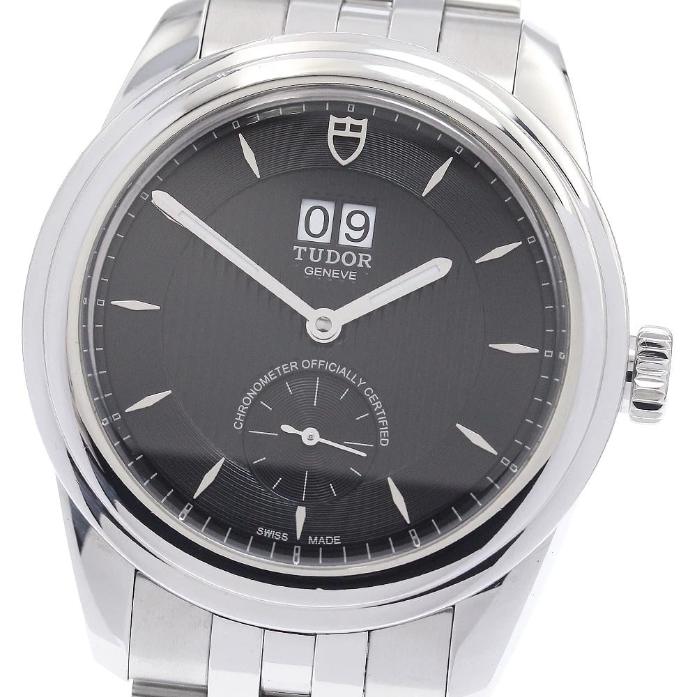 TUDOR GLAMOUR DATE BLACK AUTOMATIC WATCH: TUDOR Glamour date black Automatic Watch Brand: TUDOR Type/Style: Wristwatch Material: Band Material Stainless Steel, Case Material Stainless Steel Color: Band Color Silver, Dial Color black, Case