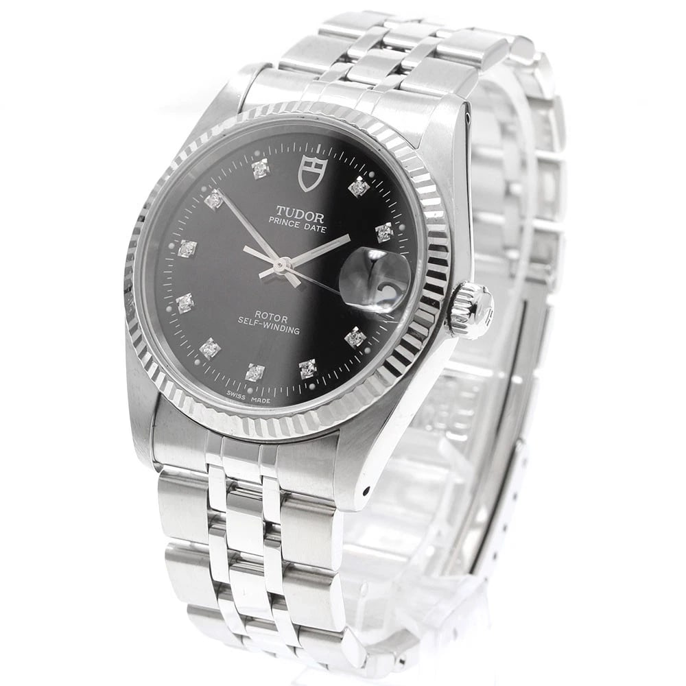 TUDOR PRINCE DATE DIAMOND BLACK AUTOMATIC WATCH: TUDOR Prince Date diamond black Automatic Watch Brand: TUDOR Type/Style: Wristwatch Material: Band Material Stainless Steel, Case Material Stainless Steel/WG Color: Band Color Silver, Dial Color
