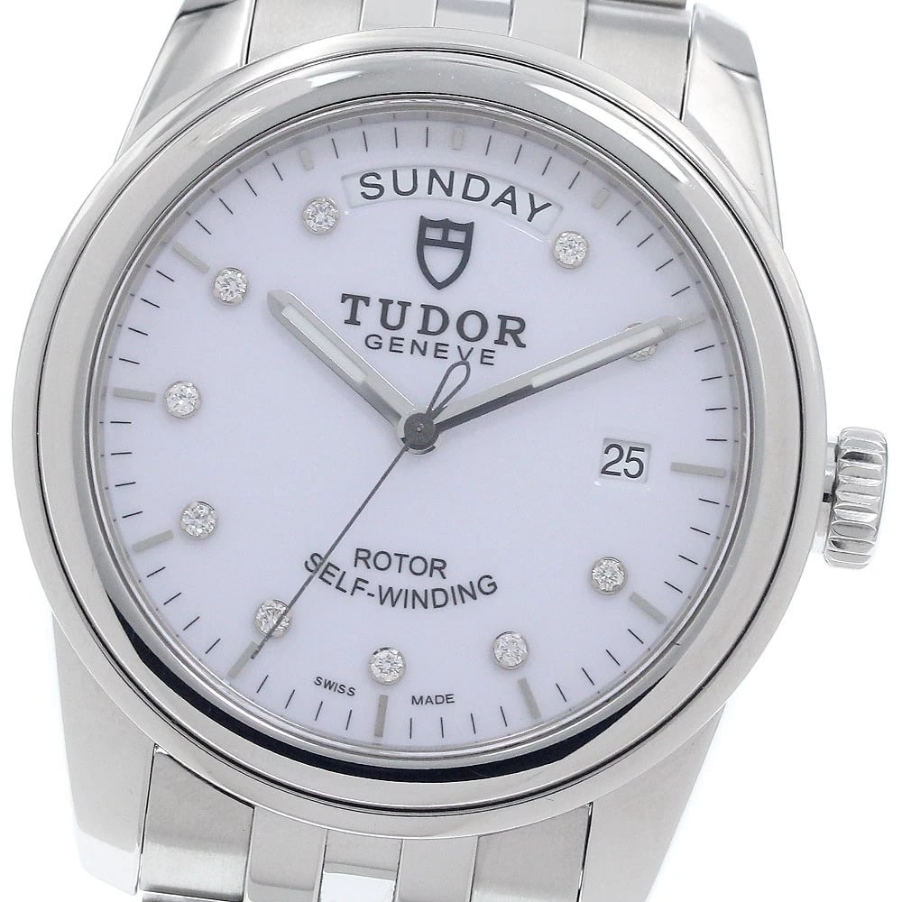 TUDOR GLAMOR DATE DIAMOND WHITE AUTOMATIC WATCH: TUDOR Glamor Date diamond white Automatic Watch Brand: TUDOR Type/Style: Wristwatch Material: Band Material Stainless Steel, Case Material Stainless Steel Color: Band Color Silver, Dial Color white,