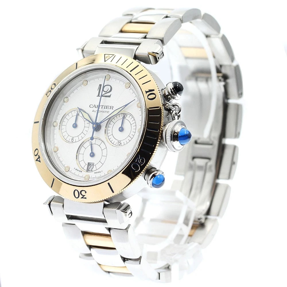 CARTIER PASHA CHRONOGRAPH AUTOMATIC WATCH: CARTIER Pasha Chronograph Automatic Watch Brand: CARTIER Type/Style: Wristwatch Material: Band Material Stainless Steel/YG, Case Material Stainless Steel/YG Color: Band Color Silver / Gold, Dial