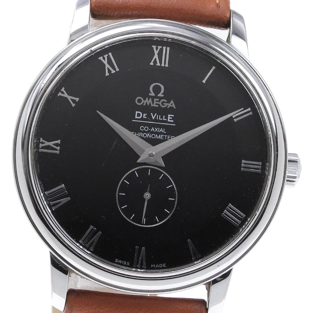 OMEGA DE VILLE PRESTIGE BLACK AUTOMATIC, WATCH: OMEGA De Ville Prestige Black Automatic, Watch Brand: OMEGA Type/Style: Wristwatch Material: Band Material leather, Case Material Stainless Steel Color: Band Color Brown, Dial Color black, Case Color