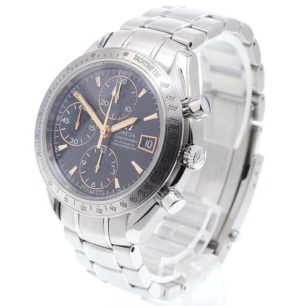 OMEGA SPEEDMASTER AUTOMATIC WATCH: OMEGA Speedmaster Automatic Watch Brand: OMEGA Type/Style: Wristwatch Material: Band Material Stainless Steel, Case Material Stainless Steel Color: Band Color Silver, Dial Color black, Case Color