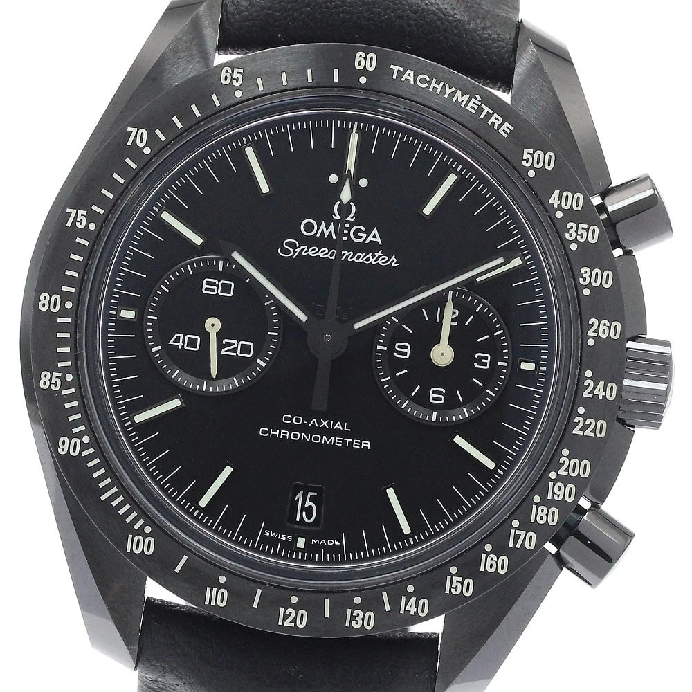 OMEGA SPEEDMASTER CERAMIC, WATCH: OMEGA Speedmaster ceramic, Watch Brand: OMEGA Type/Style: Wristwatch Material: Band Material leather, Case Material ceramic Color: Band Color black, Dial Color black, Case Color black Size: Case Size