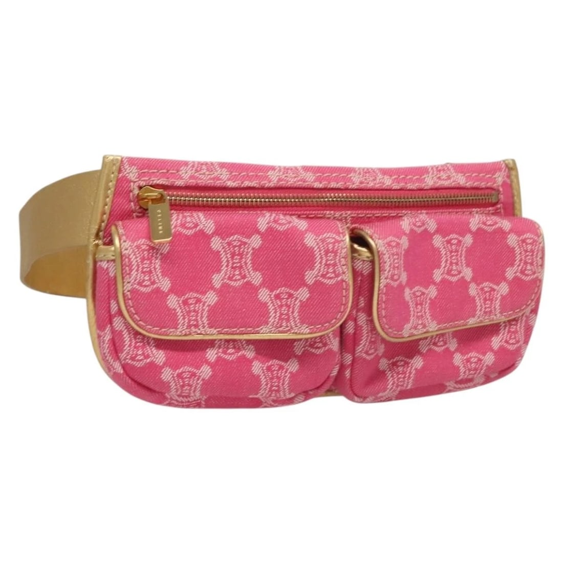 CELINE PARIS MACADAM CANVAS BODY BAG: CELINE Paris Macadam Canvas Body Bag Brand: CELINE Type/Style: Body Bag Material: Canvas/Macadam Canvas Color: Pink/Gold Size: W9.4 x H4.7 x D1.2inch(Approx) Accessories: None Accessories Notice: