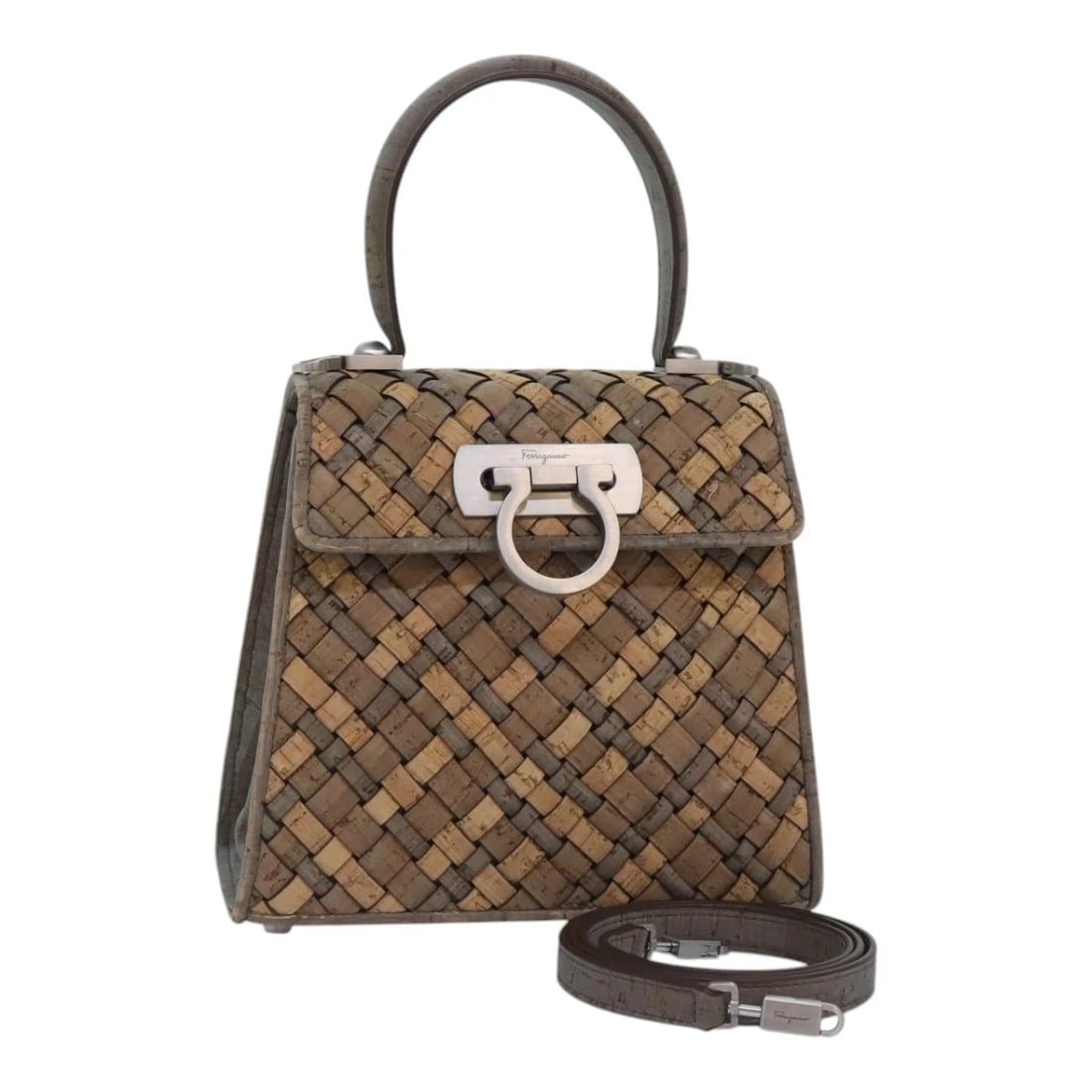 SALVATORE FERRAGAMO HAND BAG CORK 2WAY: Salvatore Ferragamo Hand Bag Cork 2way Brand: Salvatore Ferragamo Type/Style: Hand Bag Material: Wood Color: Brown Size: W7.9 x H7.5 x D3.9inch(Approx) Accessories: None Accessories Notice: When