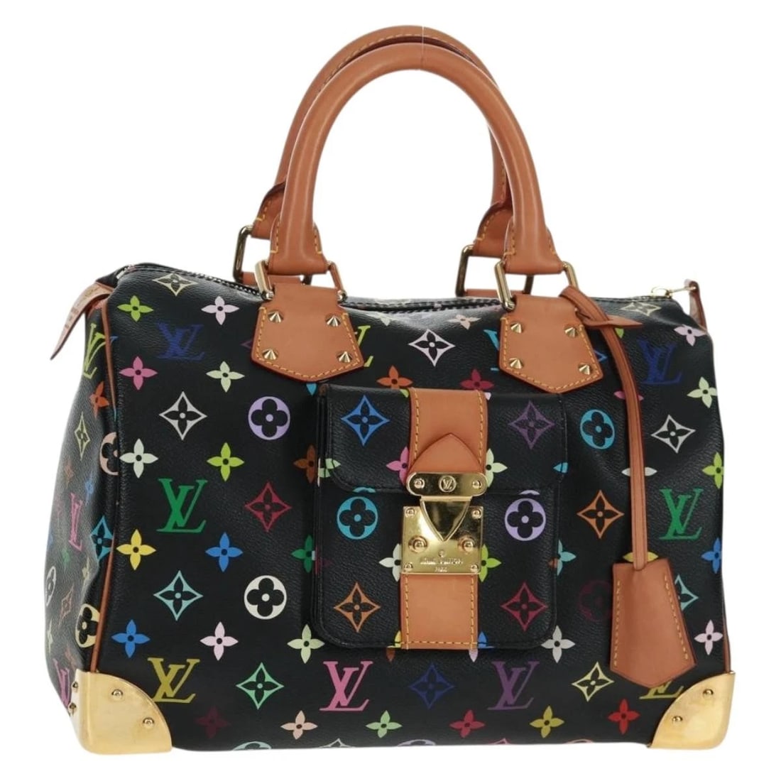 LOUIS VUITTON MULTICOLOR SPEEDY 30 HAND BAG: LOUIS VUITTON Multicolor Speedy 30 Hand Bag Brand: LOUIS VUITTON Type/Style: Hand Bag Material: Monogram Multicolor Canvas Color: Black Size: W11.8 x H8.7 x D7.1inch(Approx) Accessories: None