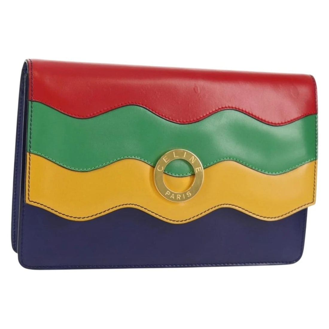 CELINE CIRCLE CLUTCH BAG LEATHER MULTICOLOR GOLD: CELINE Circle Clutch Bag Leather Multicolor Gold Brand: CELINE Type/Style: Clutch Bag Material: Leather Color: Multicolor/Gold Size: W9.8 x H6.3 x D1.6inch(Approx) Accessories: None Access