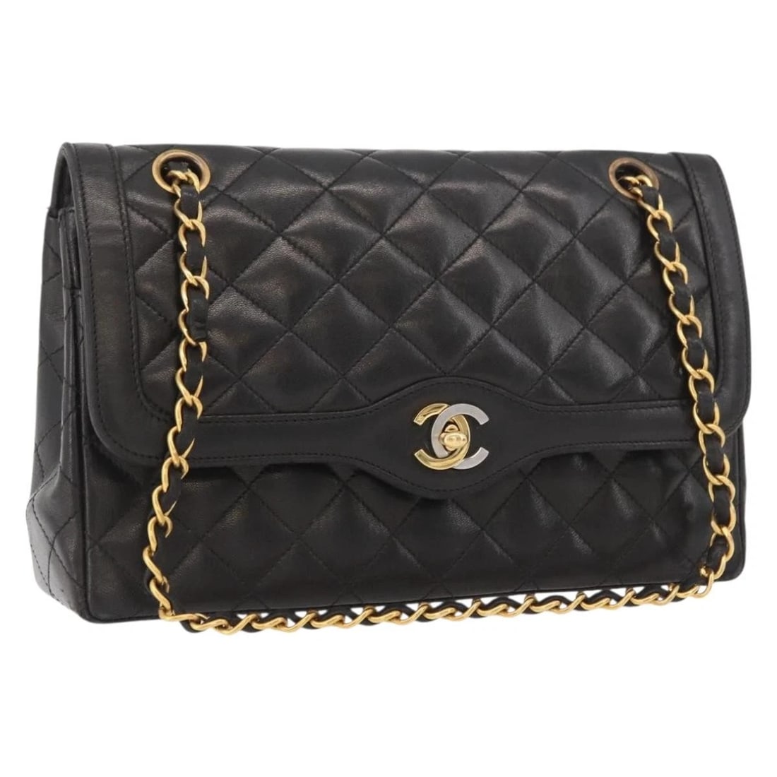 CHANEL MATELASSE BAG LAMB SKIN: CHANEL Matelasse Bag Lamb Skin Brand: CHANEL Type/Style: Shoulder Bag Material: Lamb Skin Color: Black/Gold Size: W10.4 x H6.3 x D2.8inch(Approx) Accessories: None Accessories Notice: When