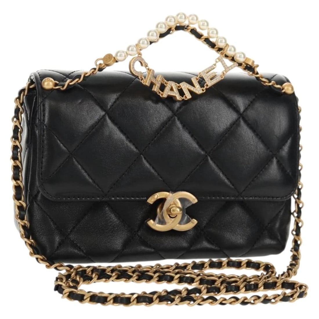 CHANEL MINI MATELASSE CHAIN SHOULDER BAG LAMB SKIN: CHANEL Mini Matelasse Chain Shoulder Bag Lamb Skin Brand: CHANEL Type/Style: Shoulder Bag Material: Leather/Lamb Skin Color: Black/Gold Size: W6.7 x H4.3 x D2.8inch(Approx) Accessories: None <