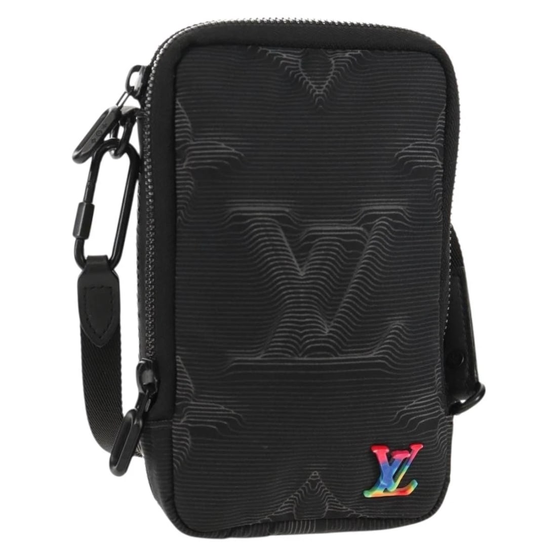 LOUIS VUITTON 3D MONOGRAM DOUBLE PHONE POUCH: LOUIS VUITTON 3D Monogram Double Phone Pouch Brand: LOUIS VUITTON Type/Style: Pouch Material: Nylon Color: Black Size: W3.9 x H7.1 x D1.2inch(Approx) Accessories: None Accessories Notice: