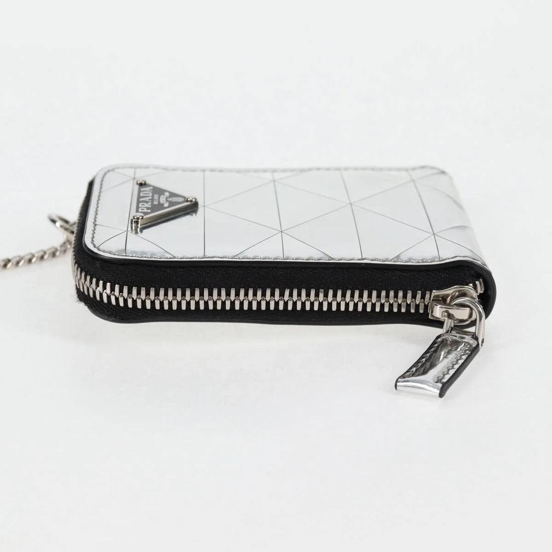 PRADA NECKLACE STRAP POUCH TRIANGLE PANEL SILVER - 3