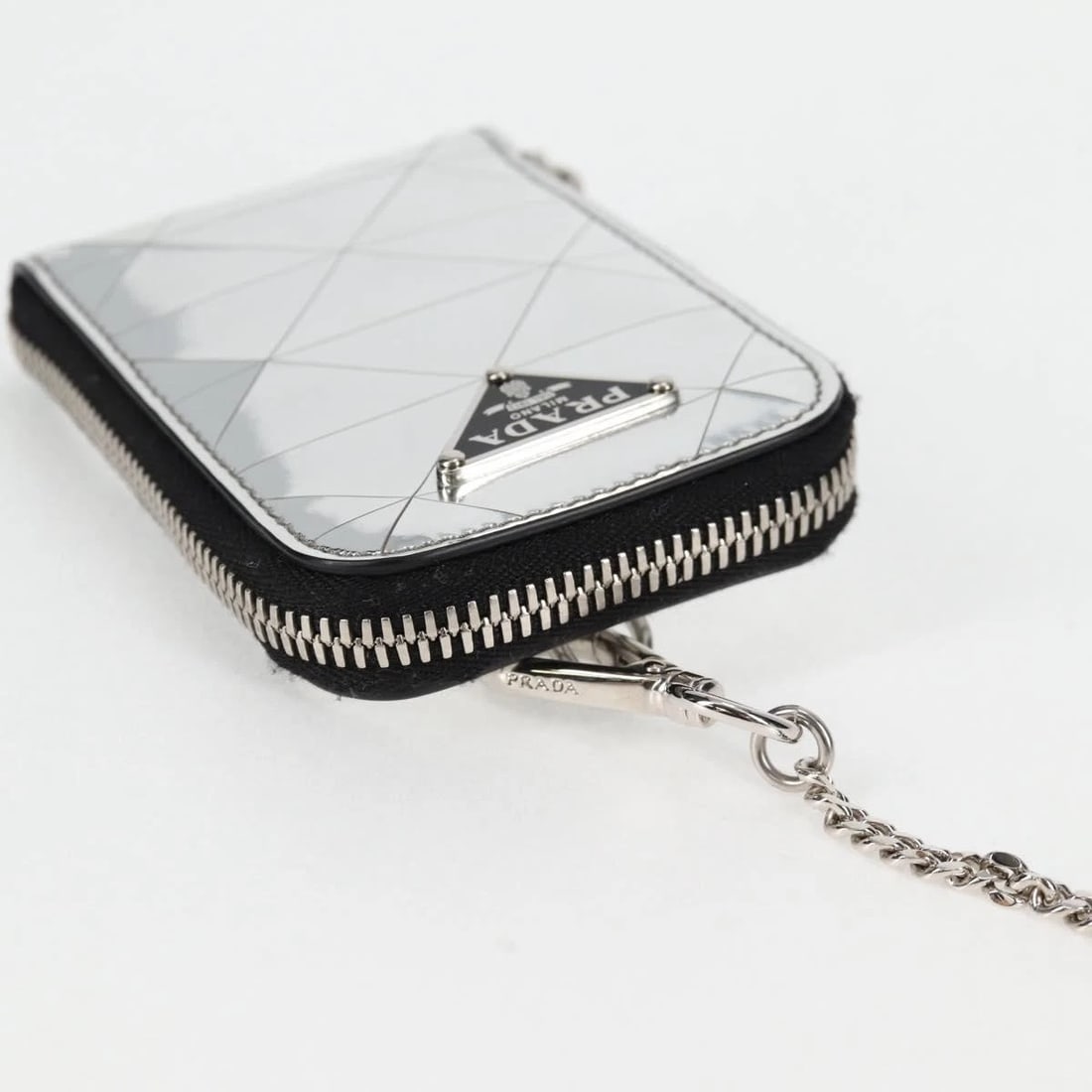 PRADA NECKLACE STRAP POUCH TRIANGLE PANEL SILVER - 6