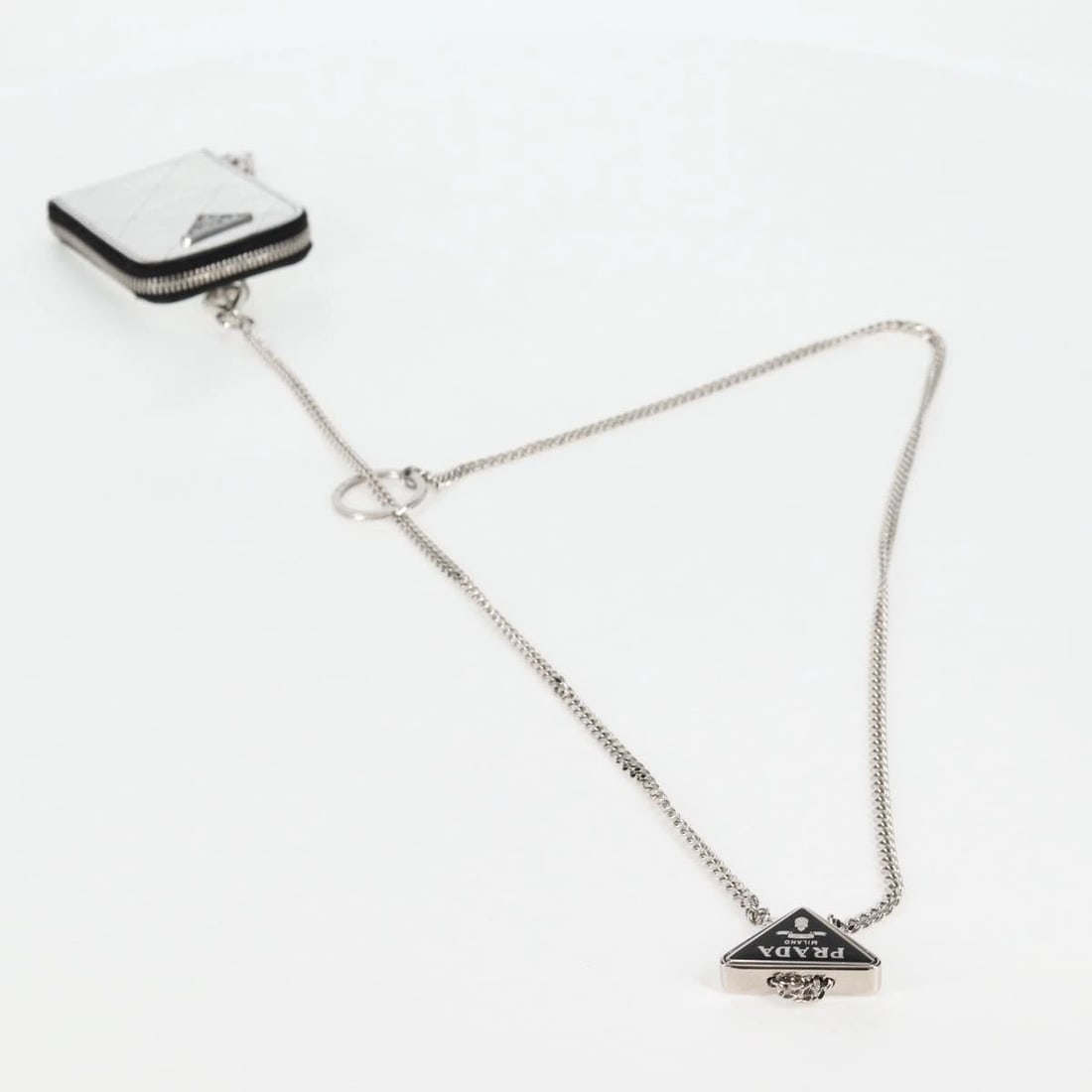 PRADA NECKLACE STRAP POUCH TRIANGLE PANEL SILVER - 7