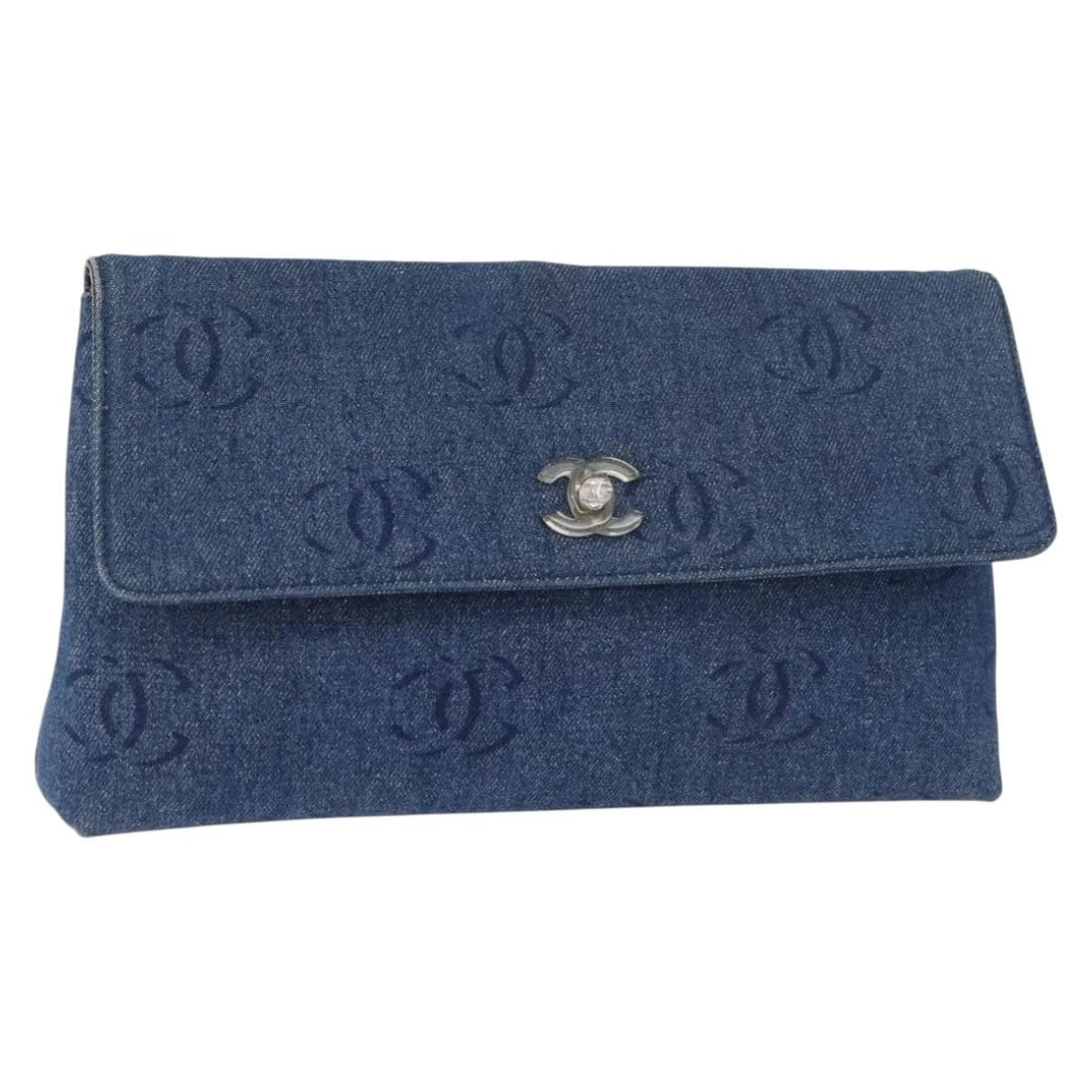 CHANEL CLUTCH BAG DENIM BLUE SILVER CC: CHANEL Clutch Bag Denim Blue Silver CC Brand: CHANEL Type/Style: Clutch Bag Material: Canvas Color: Blue/Silver Size: W11.8 x H6.7 x D2.8inch(Approx) Accessories: None Accessories Notice: