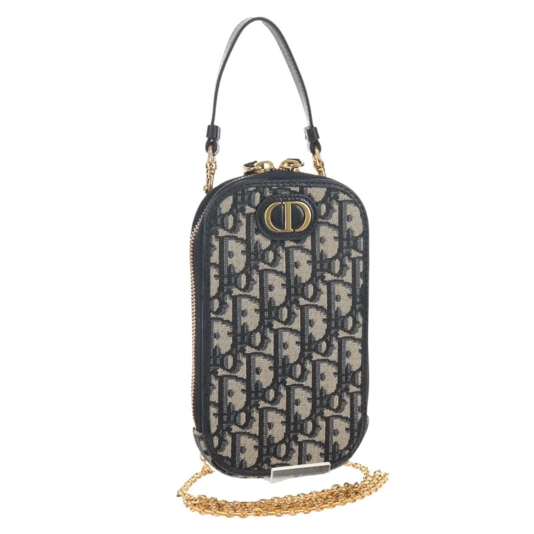CHRISTIAN DIOR TROTTER CANVAS MONTAIGNE CHAIN BAG: Christian Dior Trotter Canvas Montaigne Chain Bag Brand: Christian Dior Type/Style: Shoulder Bag Material: Trotter Canvas Color: Navy/Gold Size: W4.3 x H6.7 x D0.8inch(Approx) Accessories: None