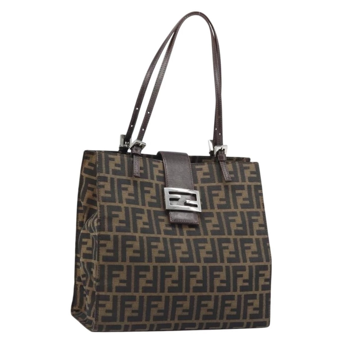 FENDI ZUCCA CANVAS MAMMA BAGUETTE TOTE BAG: FENDI Zucca Canvas Mamma Baguette Tote Bag Brand: FENDI Type/Style: Tote Bag Material: Zucca Canvas Color: Black/Brown Size: W11.0 x H10.2 x D4.3inch(Approx) Accessories: None Accessories