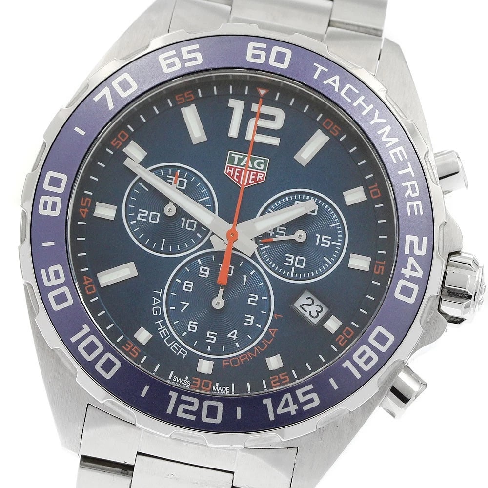 TAG HEUER FORMULA ONE CHRONOGRAPH MEN'S WATCH: TAG HEUER Formula One Chronograph Men's Watch Brand: TAG HEUER Type/Style: Wristwatch Material: Band Material Stainless Steel, Case Material Stainless Steel Color: Band Color Silver, Dial Color blue,